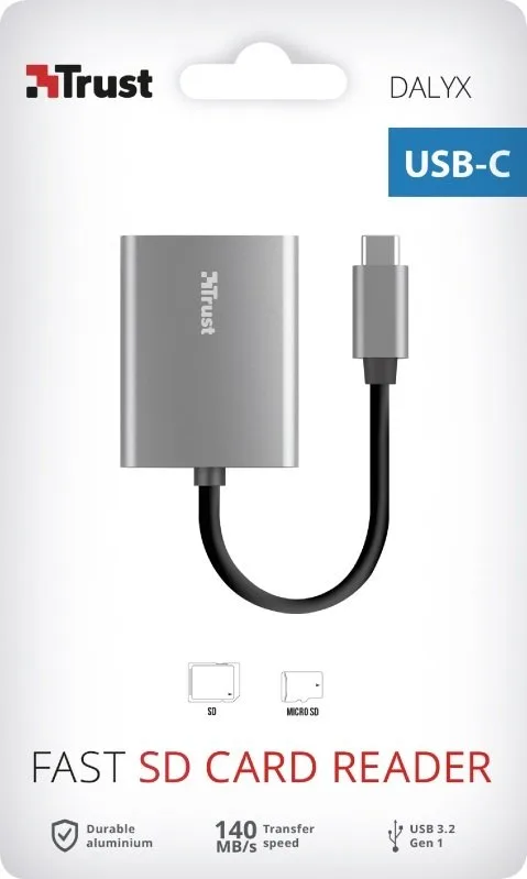 Кардрідер Trust Dalyx USB-С > SD/microSD, Алюміній, 0.08м, Сірий