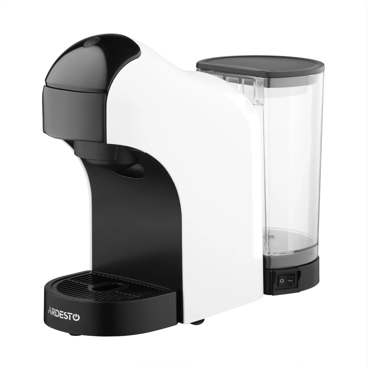 Кавоварка ARDESTO 3в1, 0.9л, для капсул Nespresso і Nescafe Dolce Gusto, мелена кава, з сенсорним управлінням, біла.