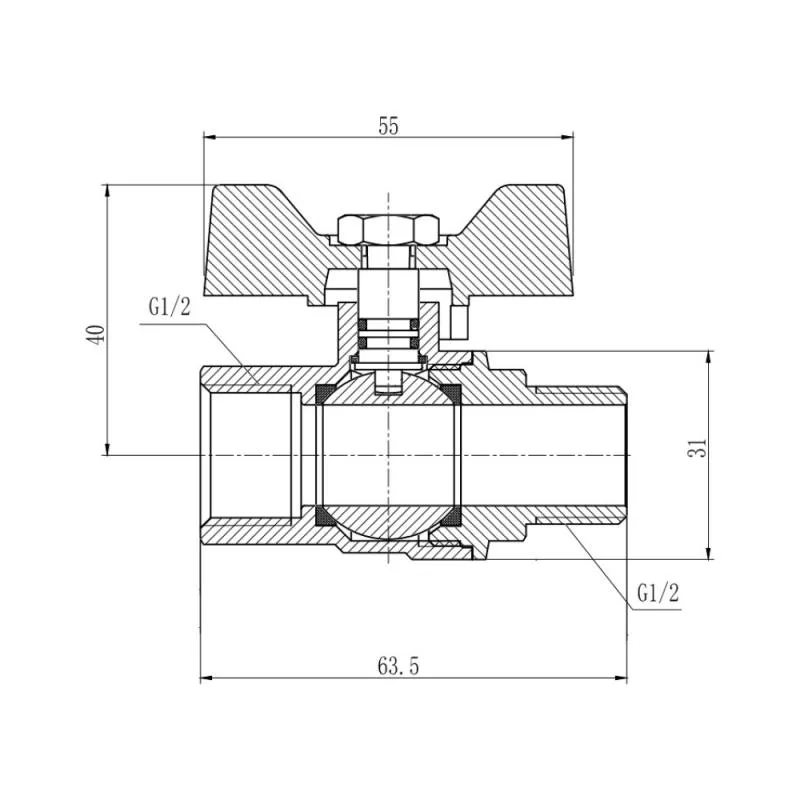 Кран кульовий 1/2" для газу Thermo Alliance Forte латунний метелик