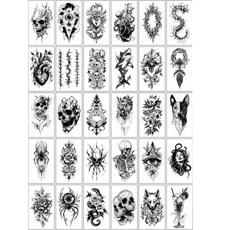 Набір тимчасових татуювань Fresh Tattoo 30 шт 9,5х5,5 см Чорні