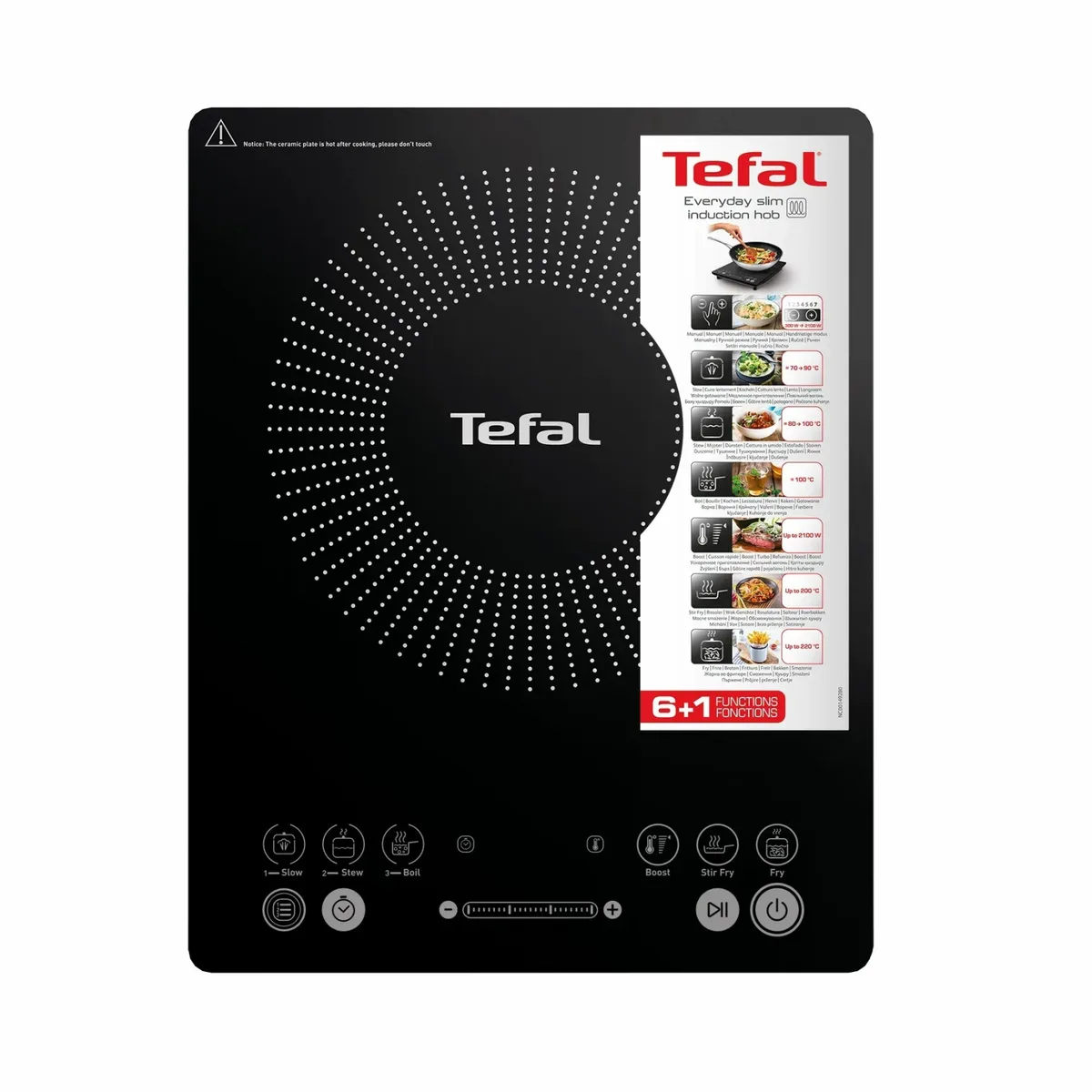 Індукційна настільна плита Tefal Everyday Slim, 1 конфорка, 2.1 кВт, сенсорне керування, 6 програм.