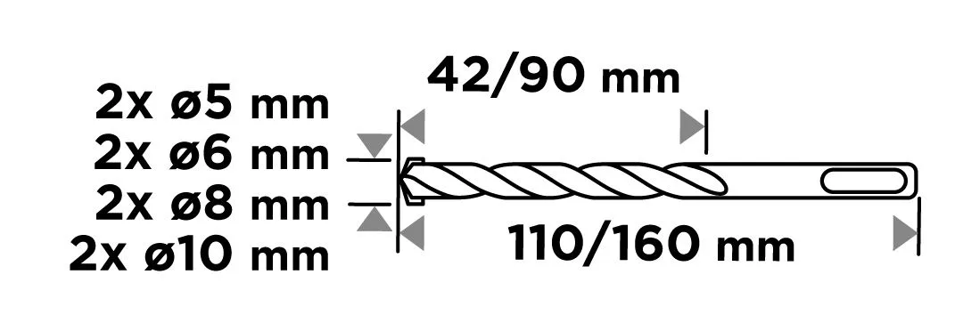 Набор сверл GRAPHITE SDS Plus 8 шт 6x110 8x110 6x160 8x160 10x160 Бетон