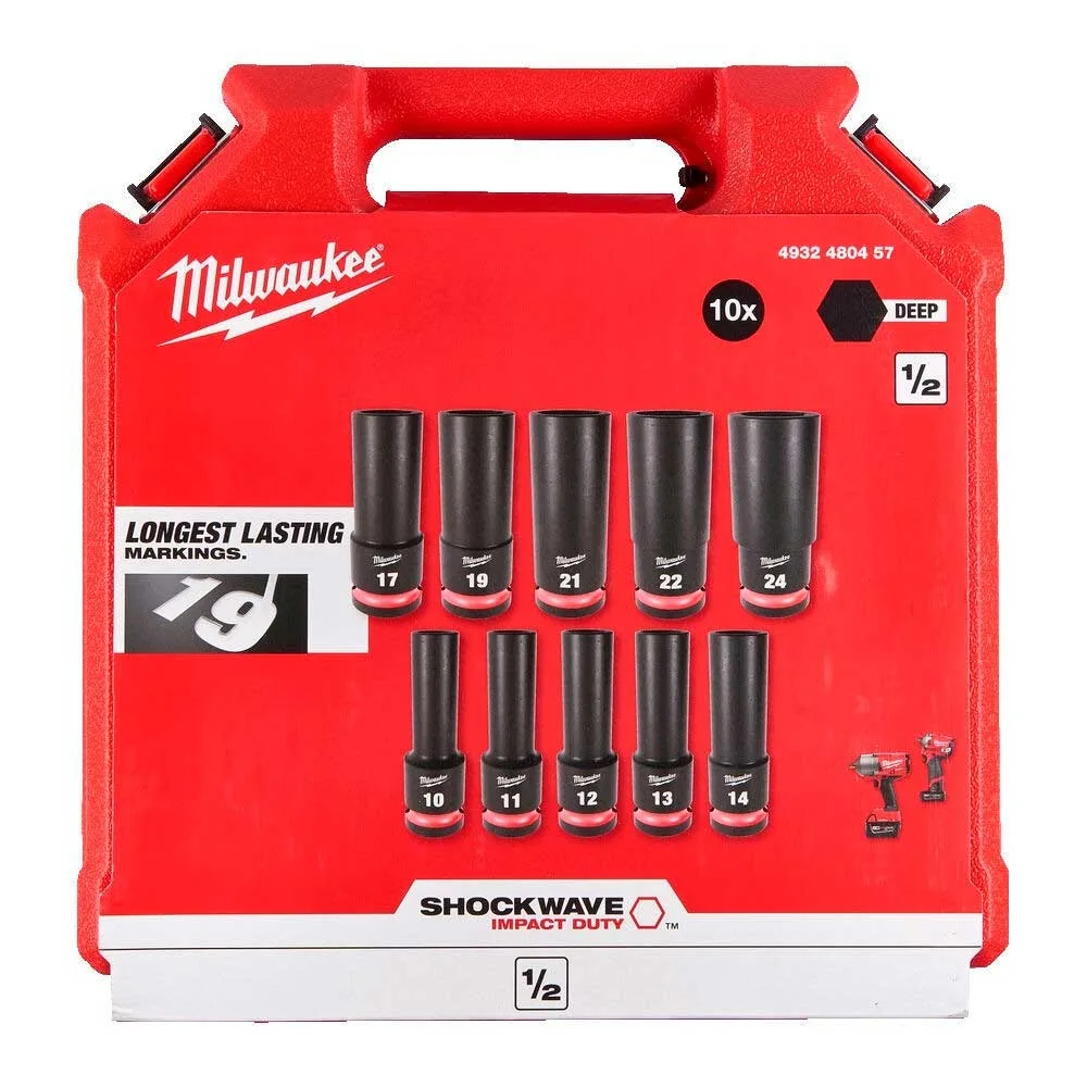 Комплект ударных торцевых головок Milwaukee, 1/2", 10-24мм, в кейсе, 10 шт.