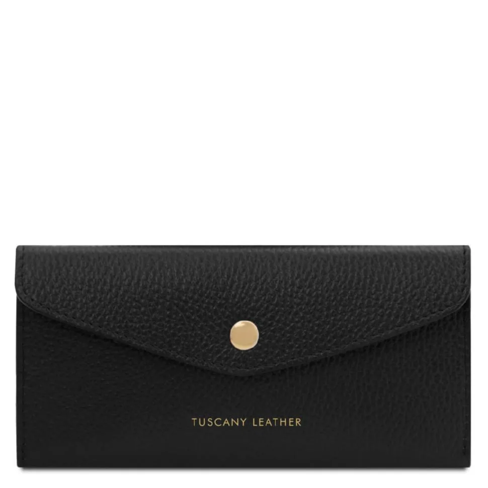 Женская кожаная сумка конверт Tuscany Leather черная сумка для документов и кредиток стильная сумка на кнопке
