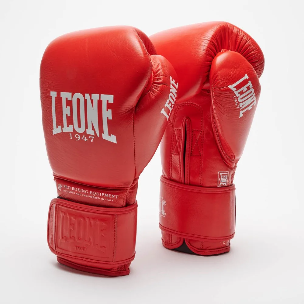 Боксерські рукавиці Leone натуральна шкіра 14 унцій червоні з бинтами 4 м
