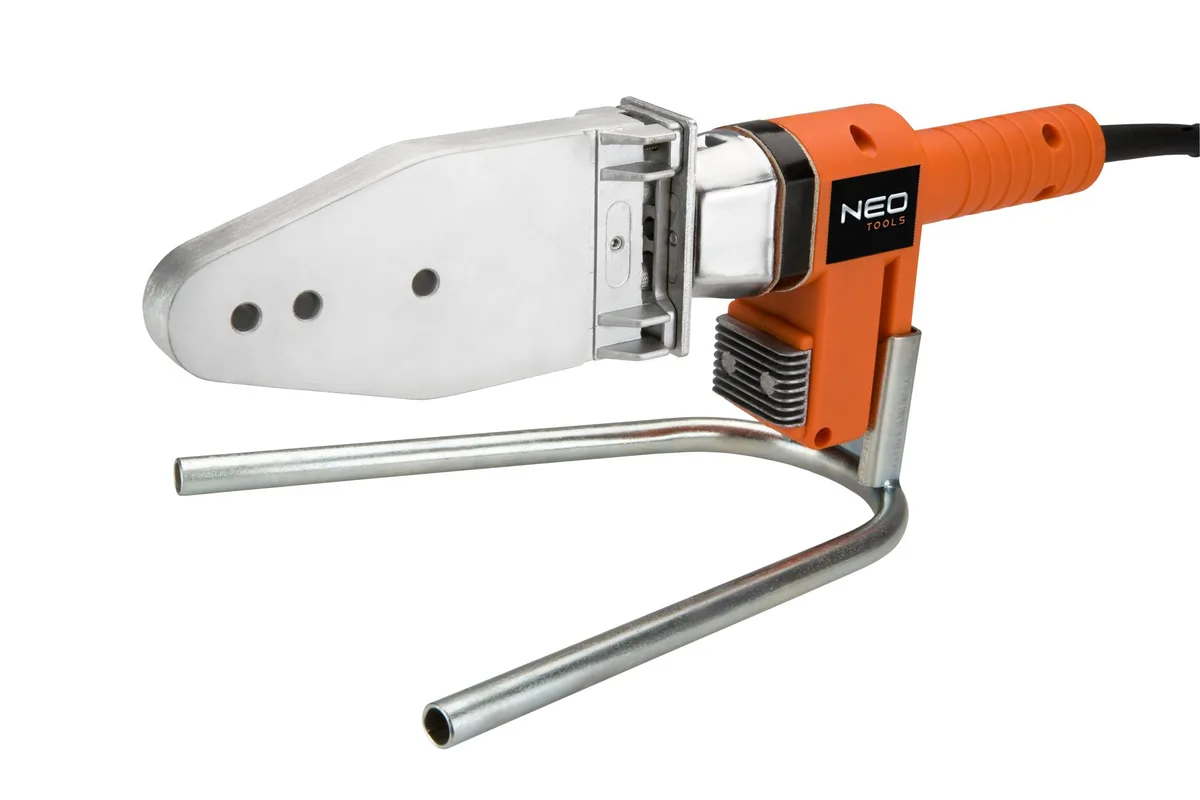 Паяльник для труб з пластику Neo Tools 220В 900Вт 260°C, насадки до 63мм (не входять у комплект) з підставкою.