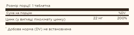 Пиколинат цинка Solgar 22 мг 100 табл