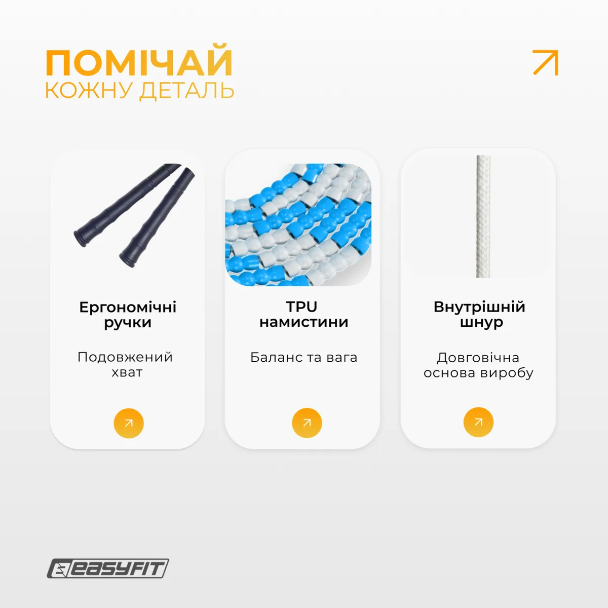 Бісерна скакалка EasyFit TPU 2,7 м біло-блакитна