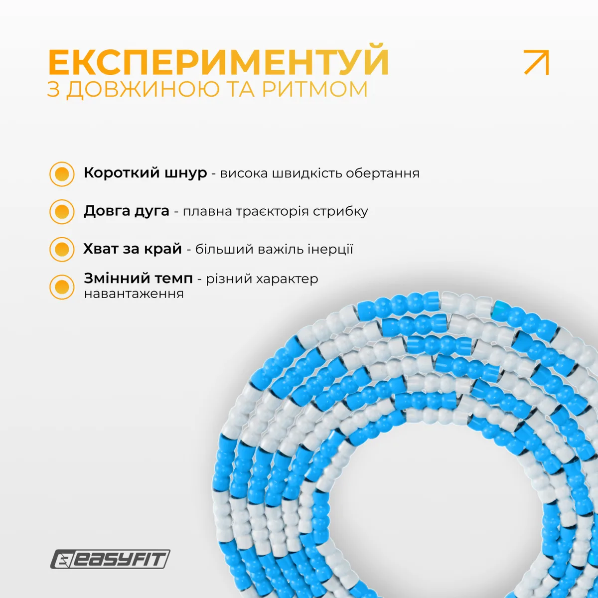 Бісерна скакалка EasyFit TPU 2,7 м біло-блакитна
