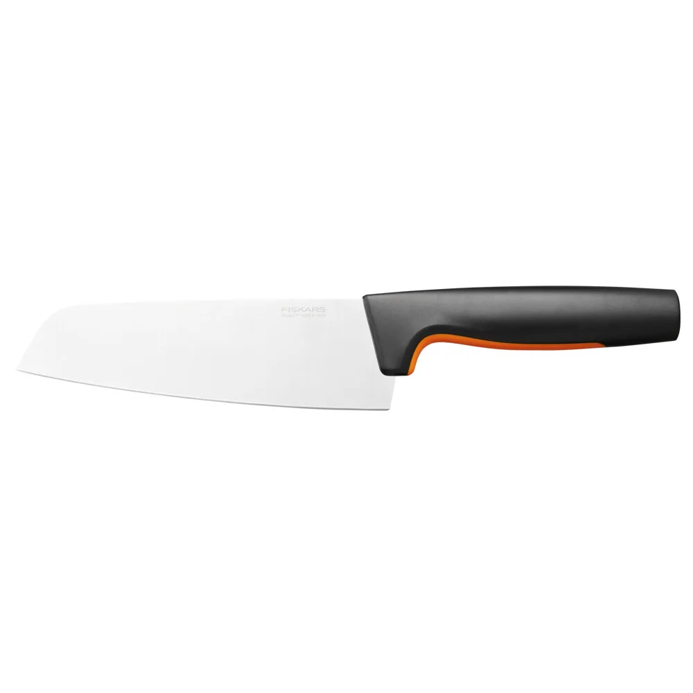 Кухонний ніж для приготування їжі Santoku Fiskars Functional Form, 16 см, з нержавіючої сталі, з пластиковою ручкою, чорного кольо