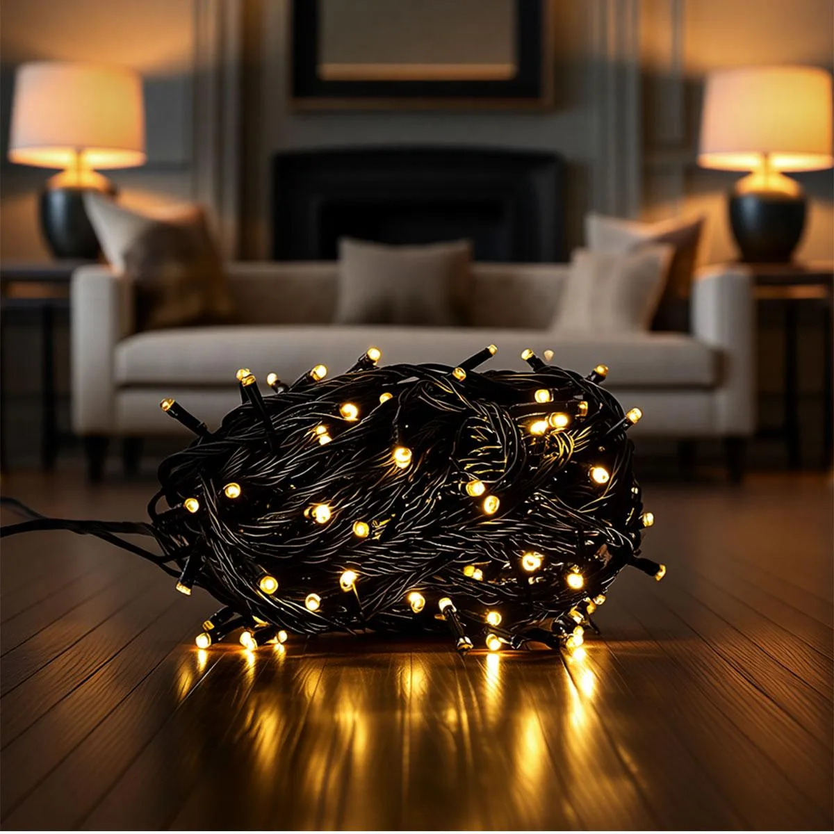 Новогодняя гирлянда светодиодная 22 м желтая черный провод 220 LED