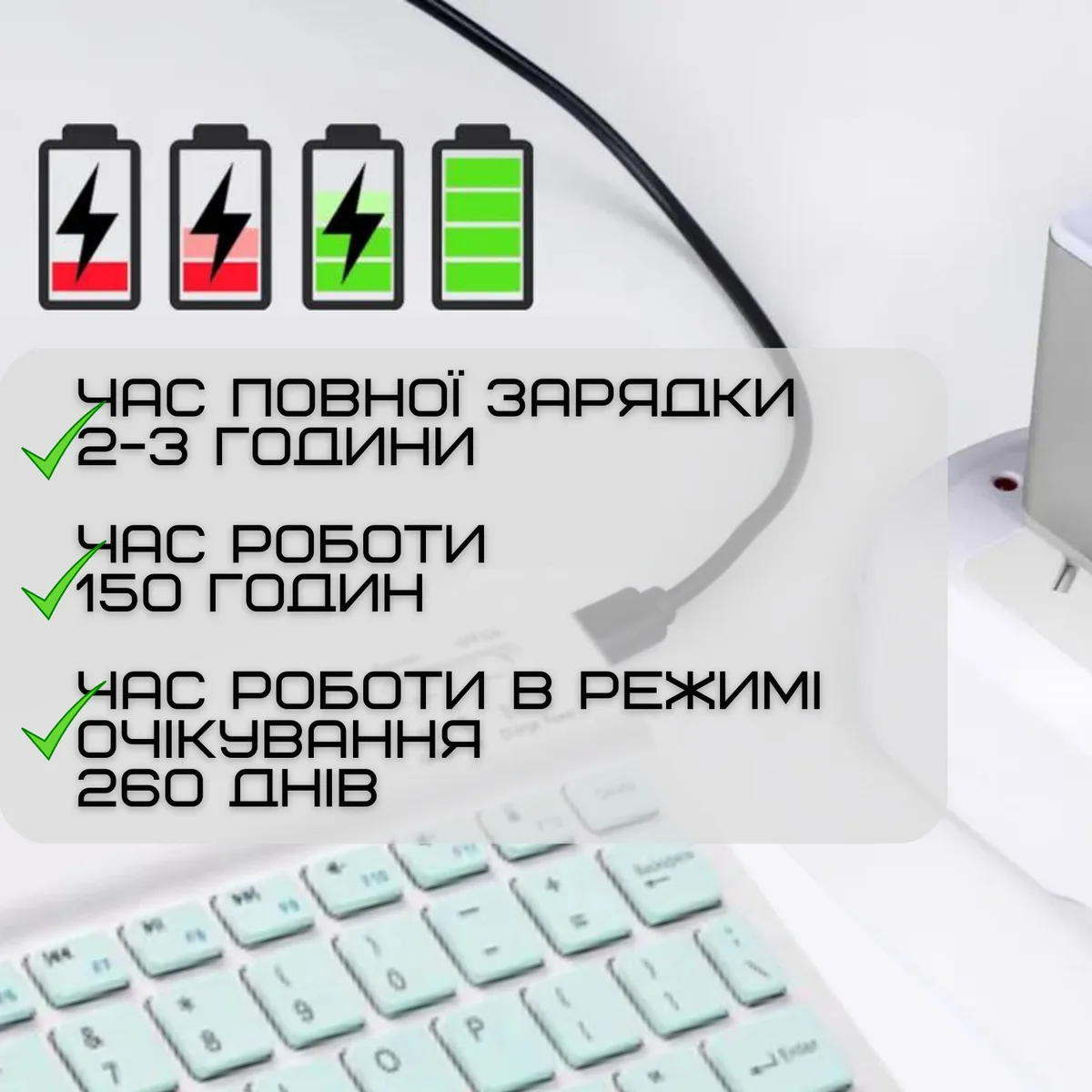 Комплект беспроводная клавиатура и мышь Bluetooth UA раскладка эргономическая мята 180 mAh