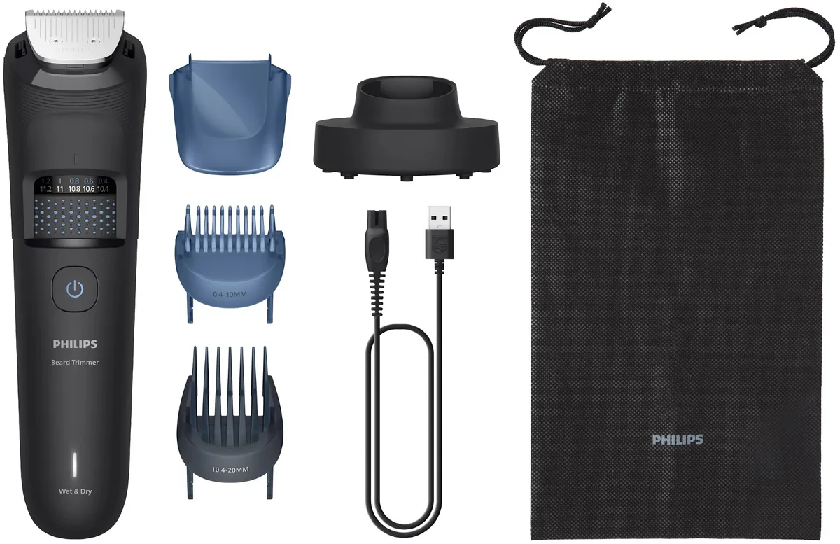 Тример Philips Series 5000 для бороди та вусів, акумуляторний, з нержавіючої сталі, чорний.