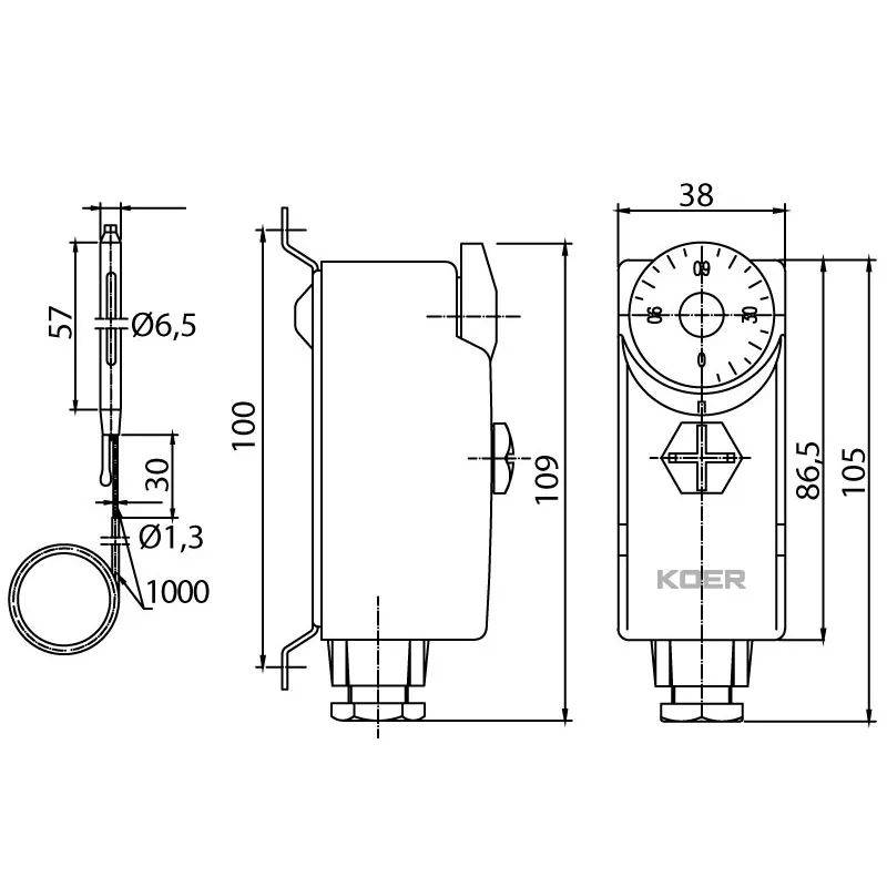 Термостат механічний KR.1352 0-90°C пластик білий