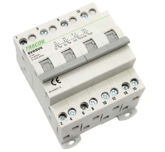 Перемикач генератора TRACON 63А 240/400В на рейку TH35 IP40