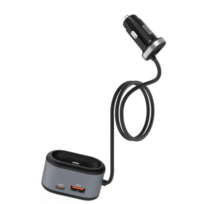 Автомобильное зарядное устройство XO, пластик, черное, 2 USB, 1 Type-C, 3А, 12-24V.