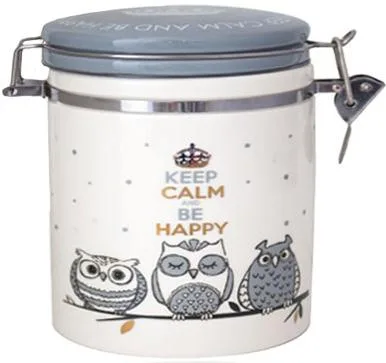 Керамічна банка Be Happy 500 мл біла з кришкою-замком Совушки