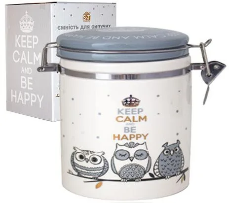 Керамическая банка Be Happy 500 мл белая с крышкой защелкой Совушки