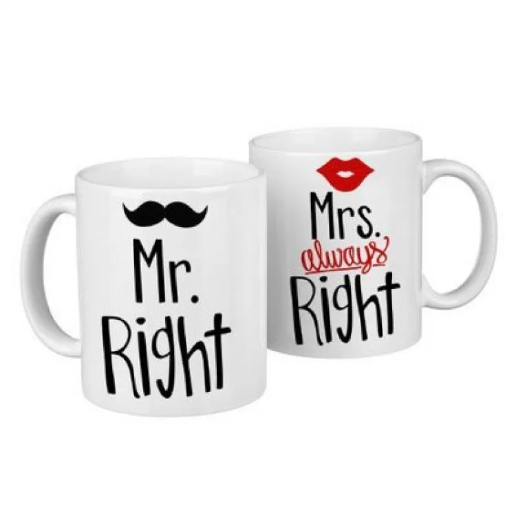 Парні чашки кераміка 330 мл білі Mr. Right Mrs. Always Right