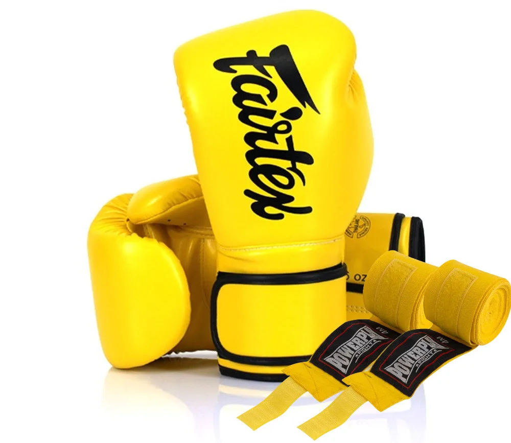 Боксерські рукавиці Fairtex штучна шкіра 14 унцій жовті