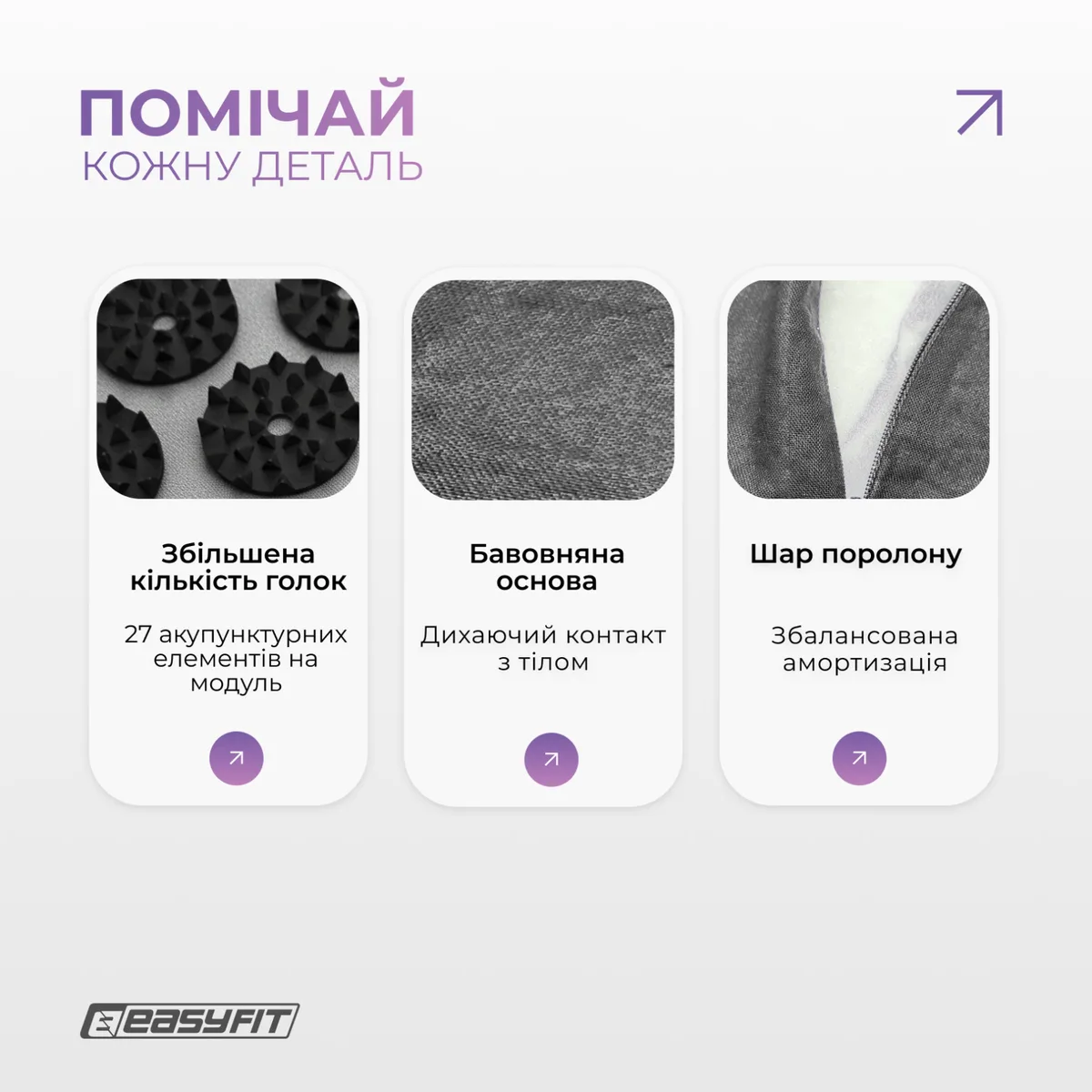 Массажный коврик EasyFit хлопок 40х62 см Серый с черным