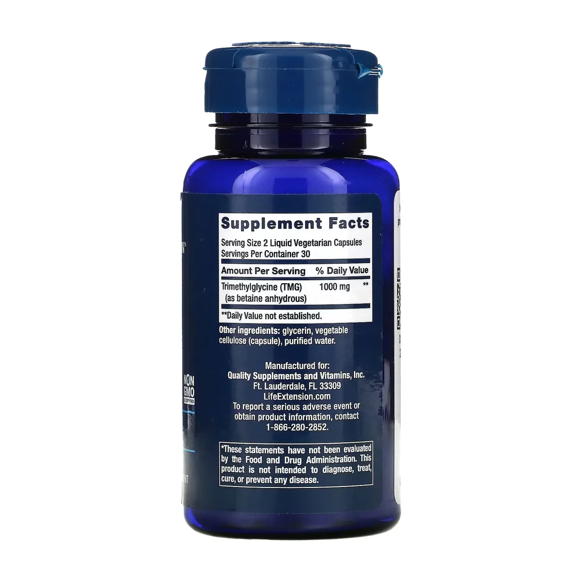 TMG 500 mg жидкие капсулы Life Extension 60 шт без ГМО поддержка сердца