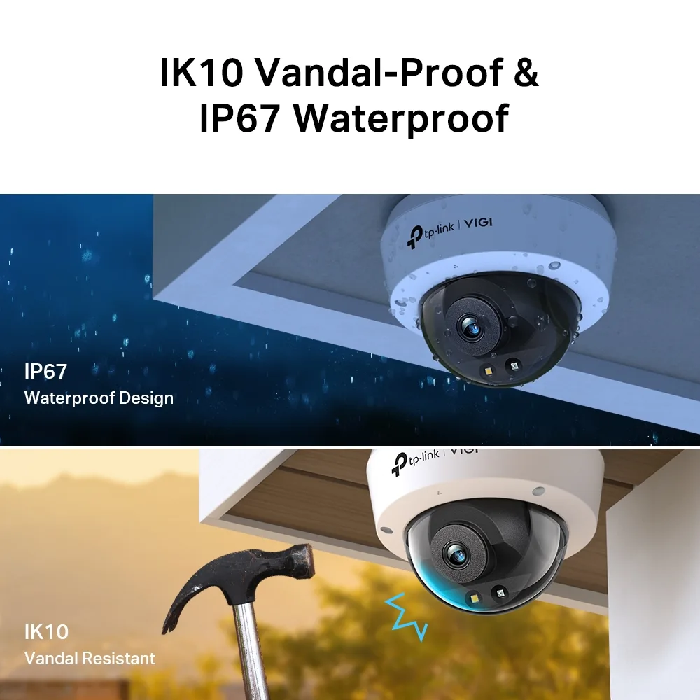IP-Камера TP-LINK VIGI C250-2.8, PoE, 5Мп, 2,8 мм, H265+, IP66, Dome, кольорове нічне бачення, зовнішня
