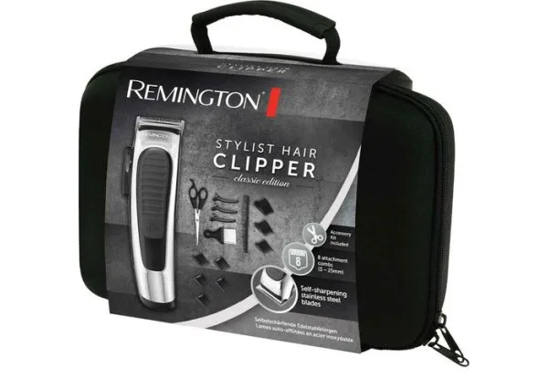 Машинка для стрижки Remington роторний мотор 8 насадок сірий