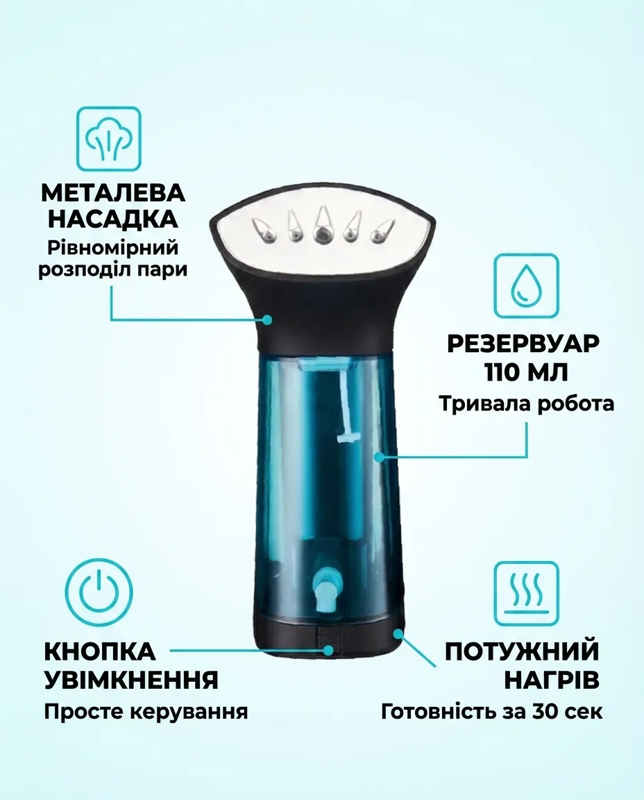 Дорожній відпарювач 800 Вт 17 г/хв 110 мл компактний для подорожей