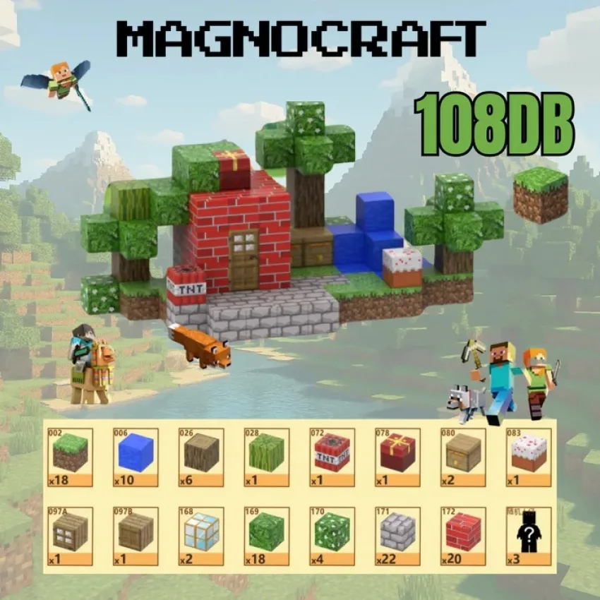 Магнітний конструктор ABS-пластик 108 кубиків Зимовий Minecraft