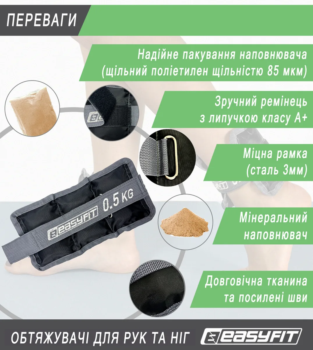 Утяжелители для ног и рук EasyFit Оксфорд 0,5 кг Черные
