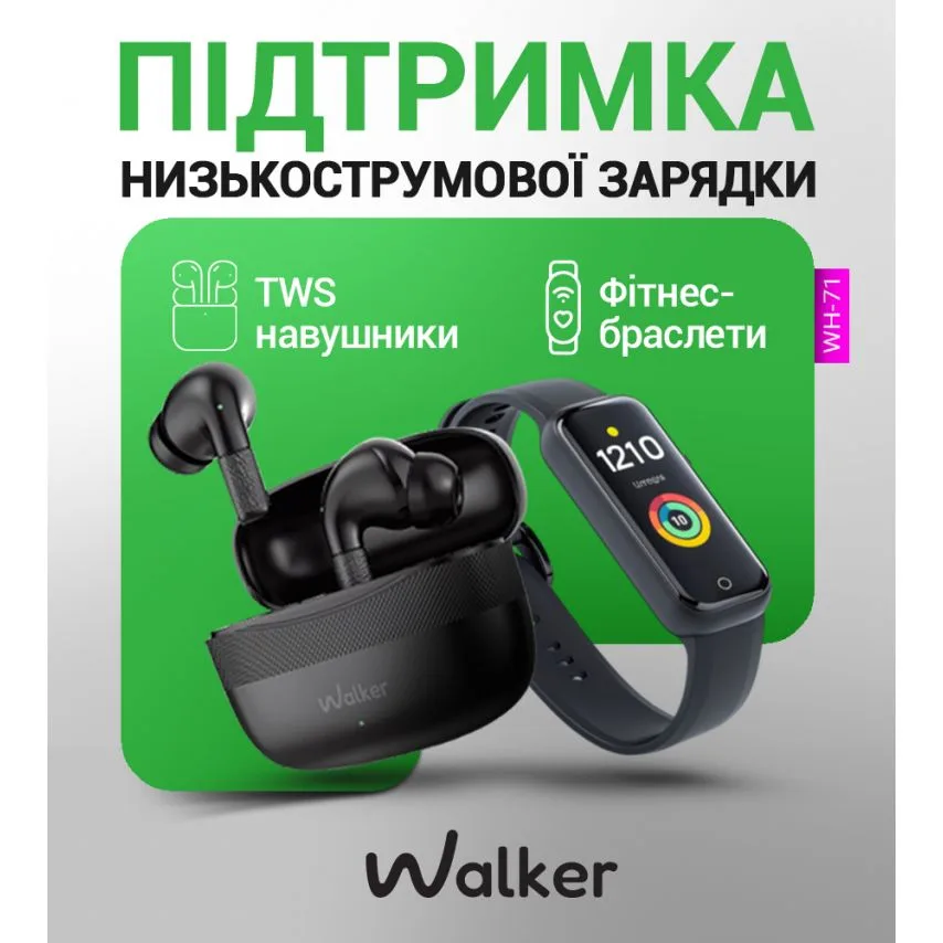 Мережевий зарядний пристрій WALKER GaN 30W Type-C чорний 1м кабель