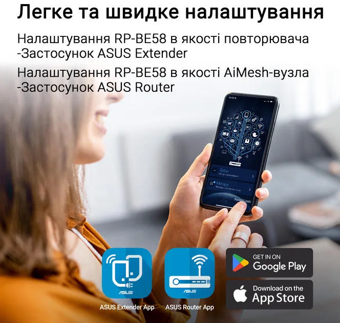 Розширювач покриття WiFi ASUS RP-BE58 AX3000 1xGE LAN, MESH