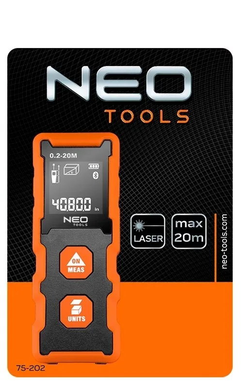 Лазерный дальномер Neo Tools, диапазон 02-20м, точность ±2мм, вес 02кг.