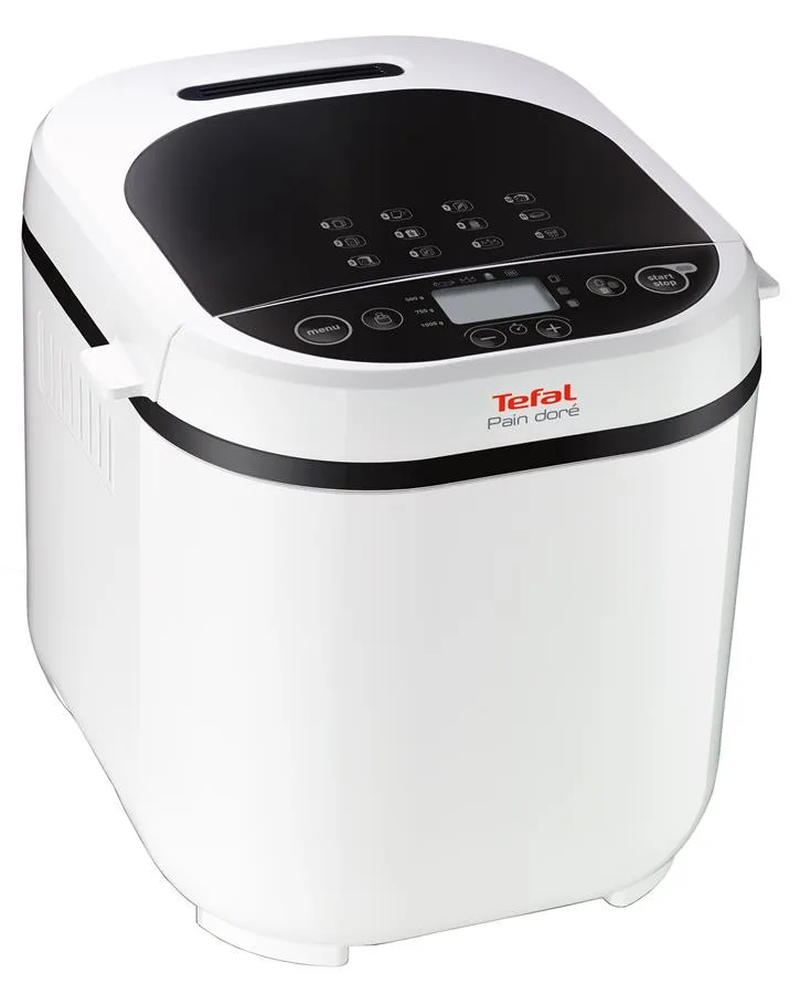 Хлібопічка Tefal PainDore 720Вт, 1 програма, максимальна вага 1 кг, прямокутна форма, пластик, чорно-біла.