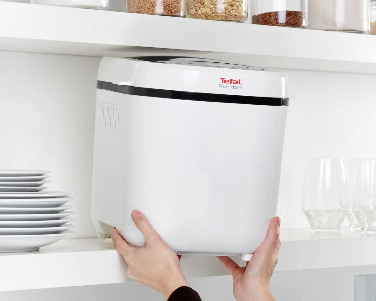 Хлібопічка Tefal PainDore 720Вт, 1 програма, максимальна вага 1 кг, прямокутна форма, пластик, чорно-біла.