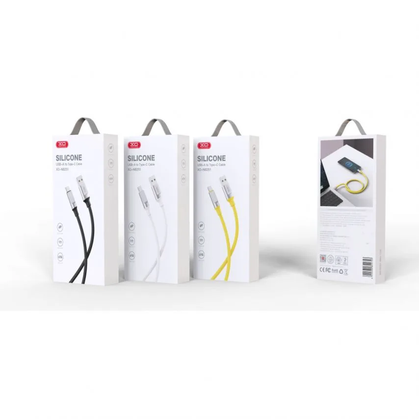Кабель USB Type-C 6A XO силіконовий 1м чорний Quick Charge