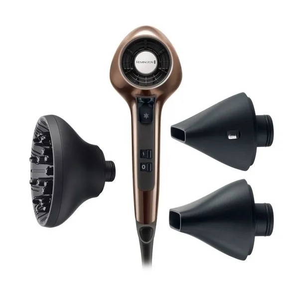 Фен Remington Air3D, 1800Вт, 3 настройки, диффузор, турмалиновая ионизация, холодный обдув, бронзовый