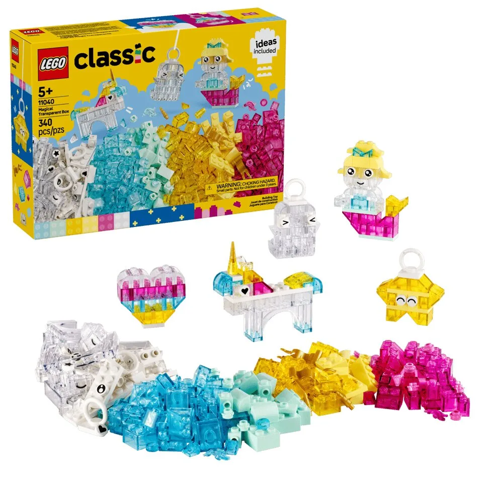 Конструктор LEGO Classic 340 кубиків прозорі різнокольорові деталі