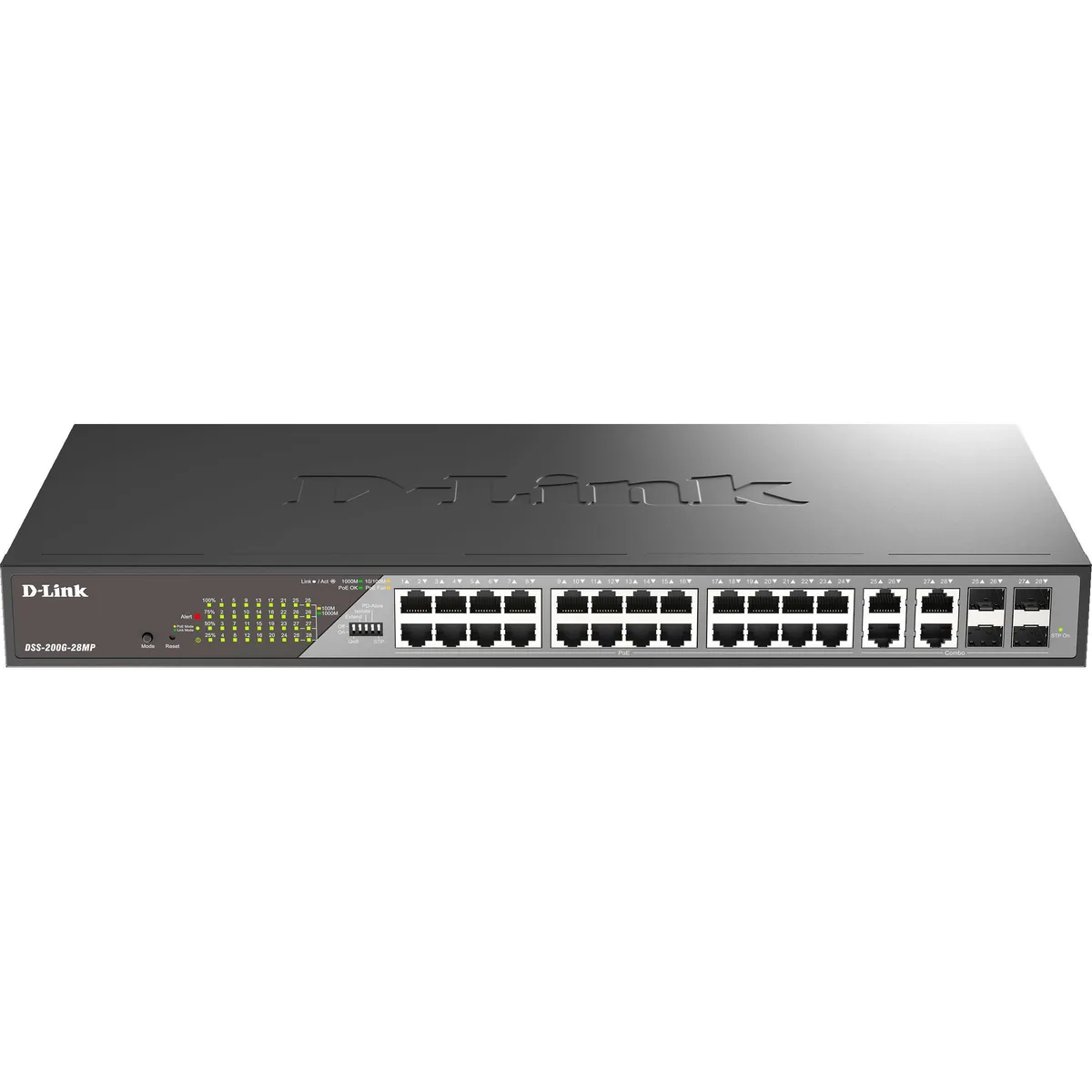 Коммутатор D-Link DSS-200G-28MPP 24xGE PoE, 4xSFP/GE, 518Вт, Некеруемый