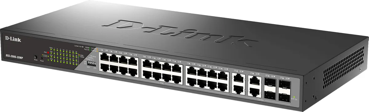 Коммутатор D-Link DSS-200G-28MPP 24xGE PoE, 4xSFP/GE, 518Вт, Некеруемый