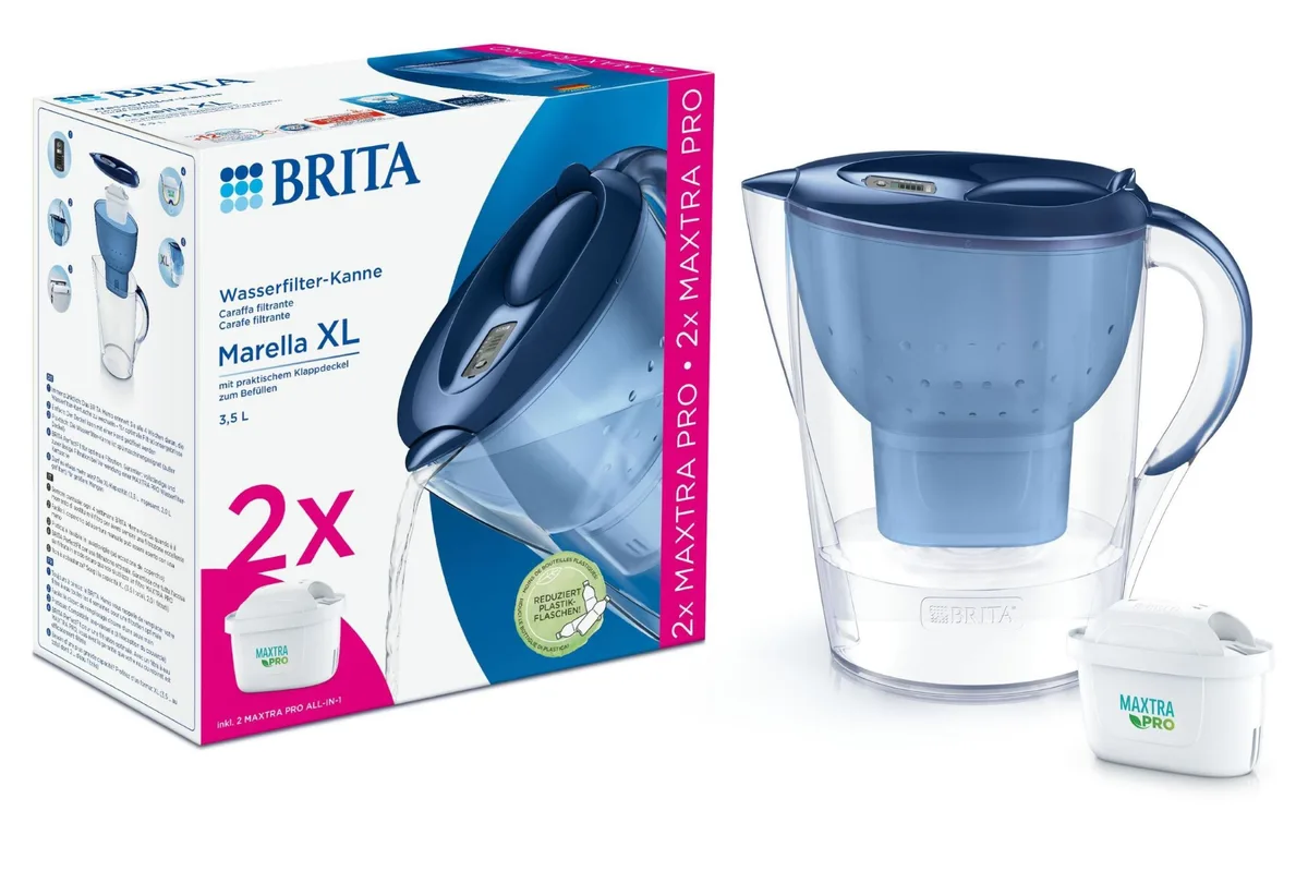 Фільтр-глечик Brita Marella XL Memo MXPro 3.5л (2л очищеної води) з двома синіми фільтр-картриджами.