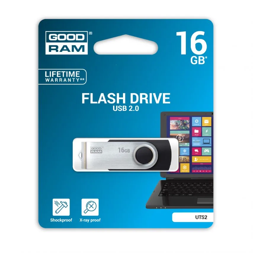 Флеш-пам'ять USB Goodram метал 16Гб чорна з відкидною кришкою