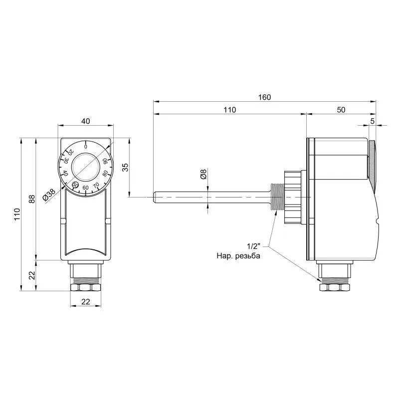 Термостат погружний 1/2" Thermo Alliance SD348 0-90 °C зовнішня різьба 40х160х110 мм