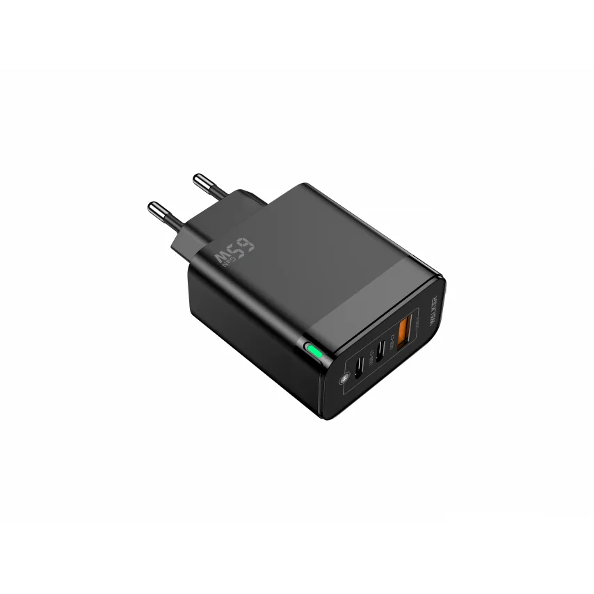 Мережевий зарядний пристрій WALKER 65W GaN 75х53х30 мм Чорний