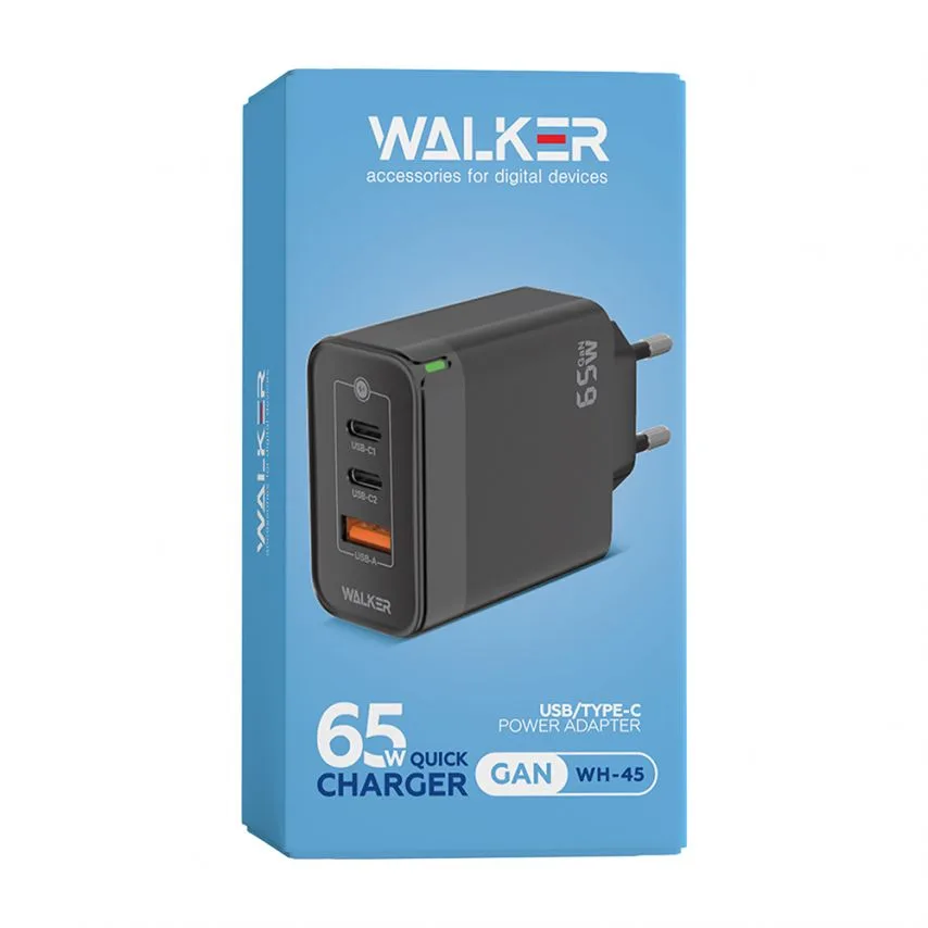 Мережевий зарядний пристрій WALKER 65W GaN 75х53х30 мм Чорний