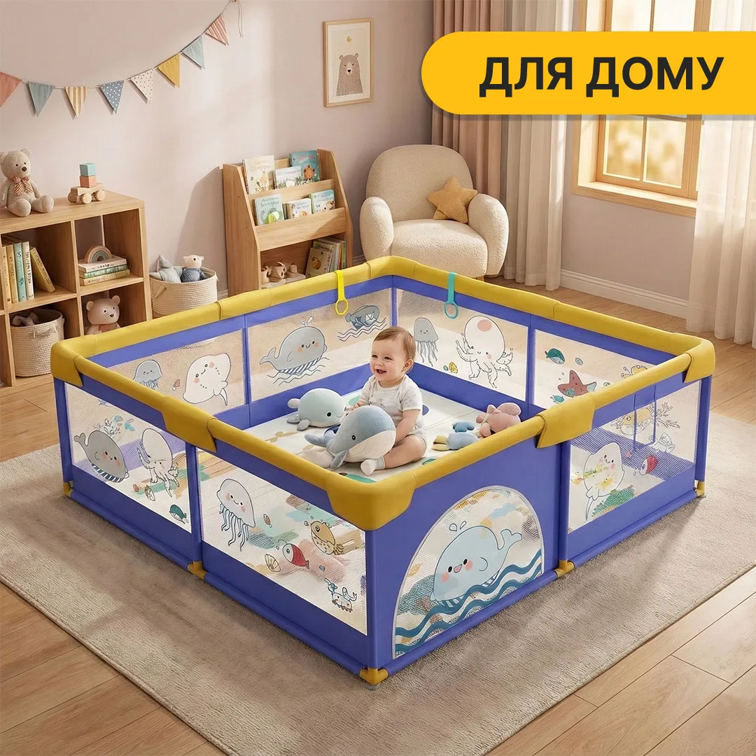 Дитячий манеж LEOBRO поліестер 180х200 см Морський Кит