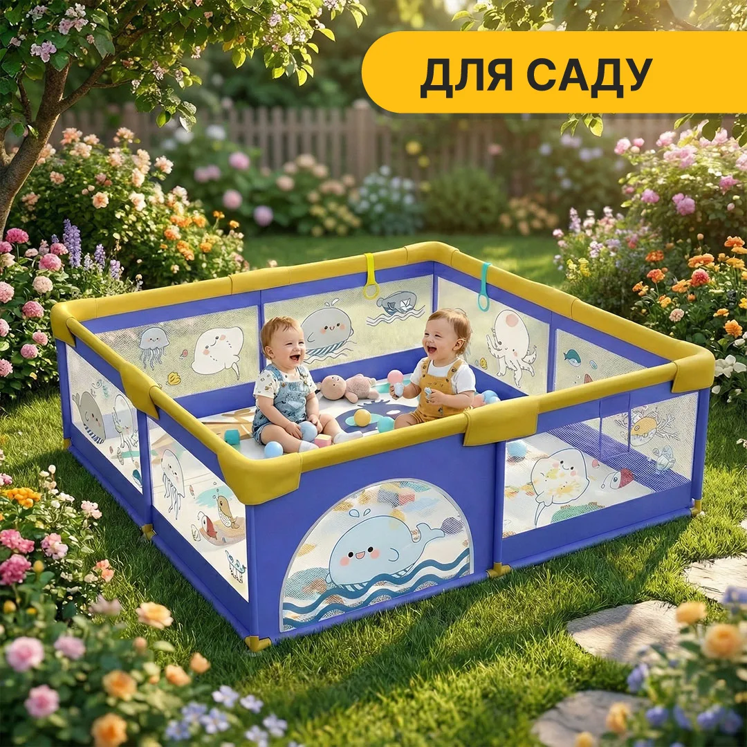 Дитячий манеж LEOBRO поліестер 180х200 см Морський Кит