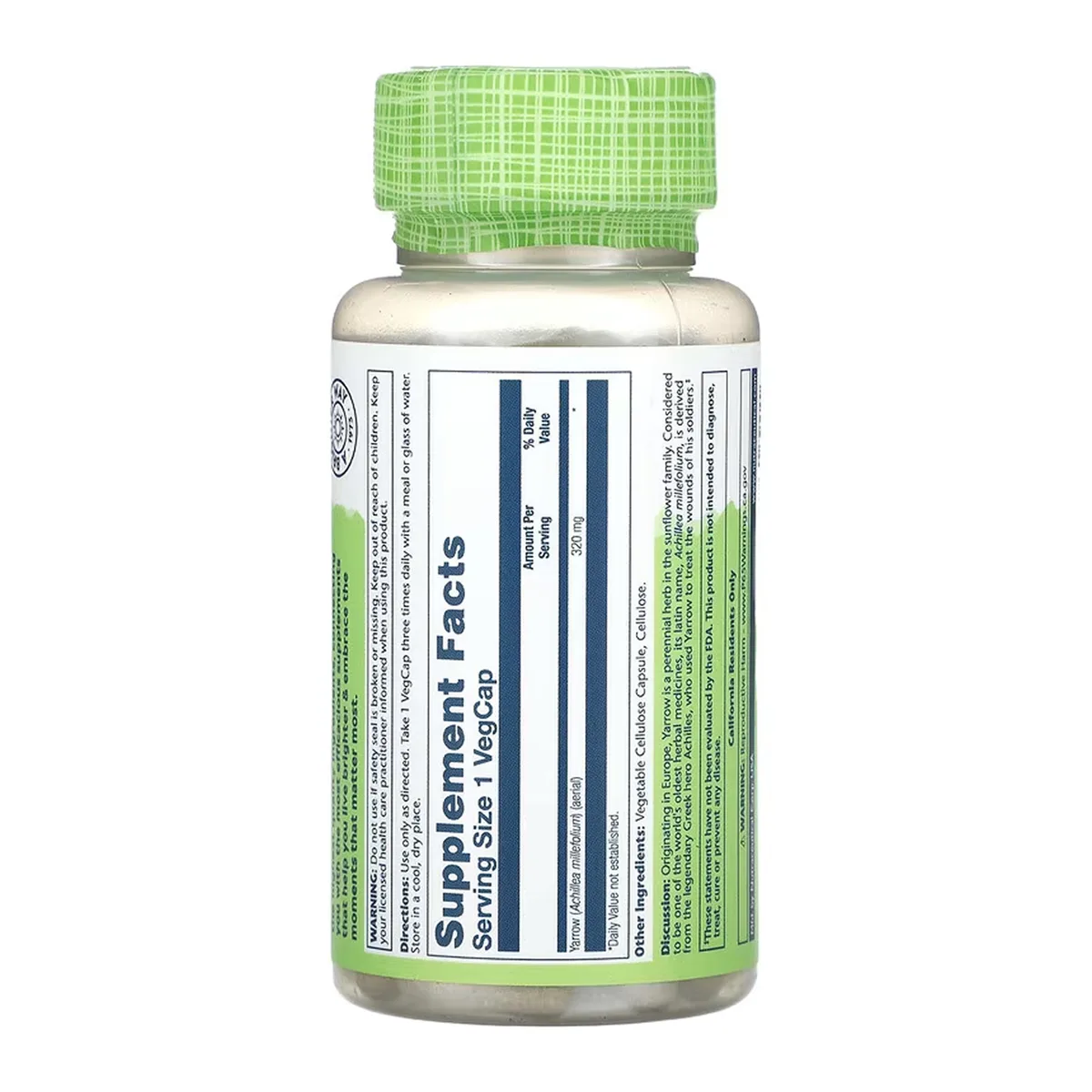 Yarrow Aerial 320mg VegCaps 100 шт Растительная добавка для поддержания аппетита