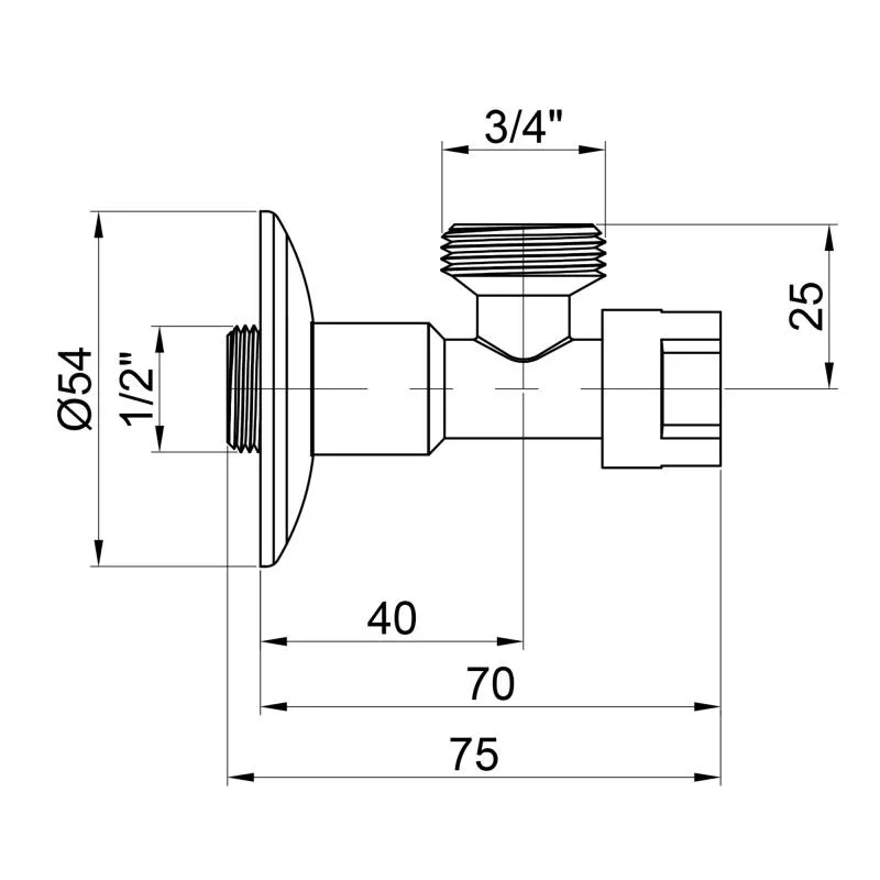 Кран приладовий кутовий ICMA 519 1/2"x3/4" латунь хромований 54х75х54 мм